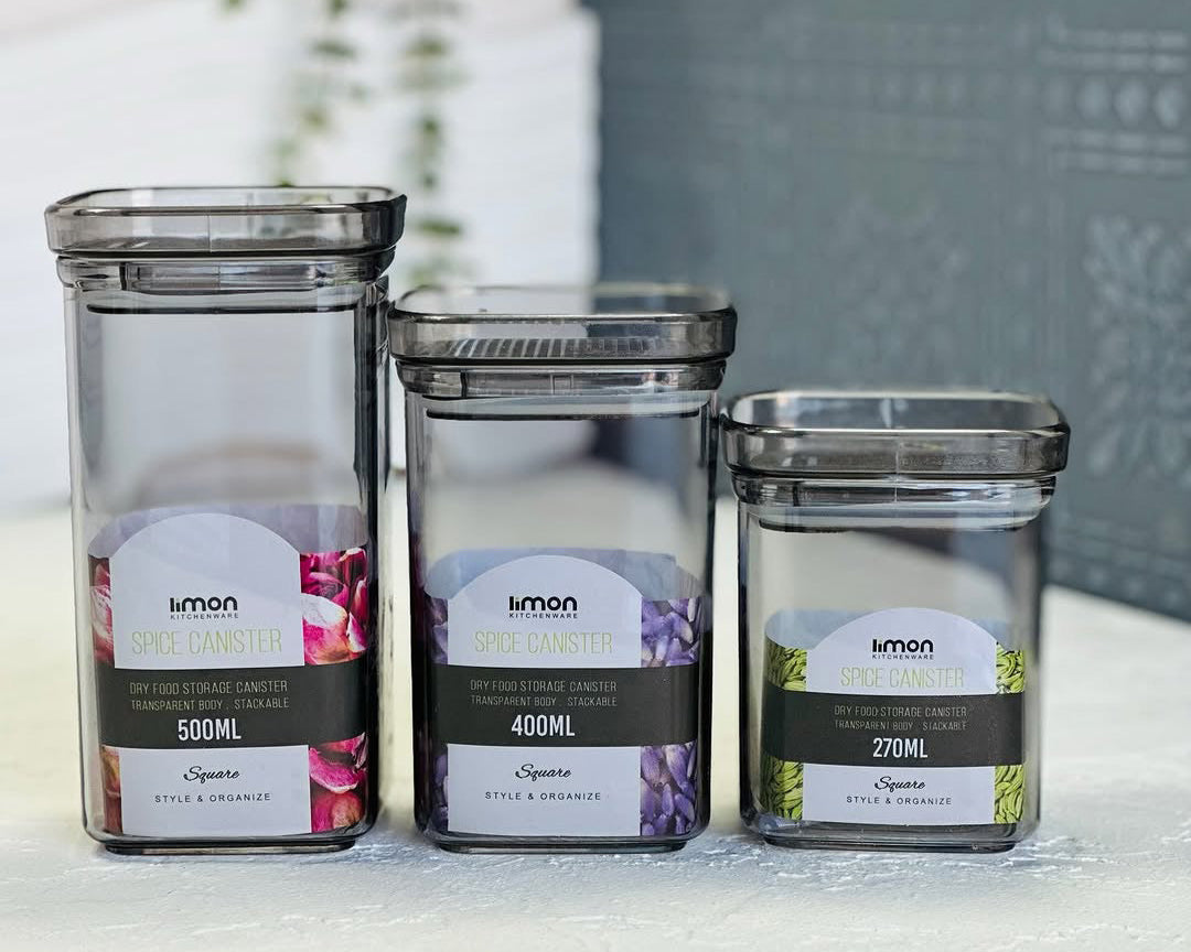 Limon Royal Acrylic Spice Jars (Square) 3-Pcs Set!