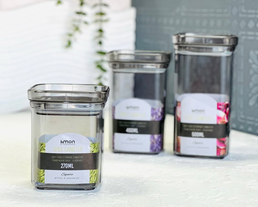 Limon Royal Acrylic Spice Jars (Square) 3-Pcs Set!