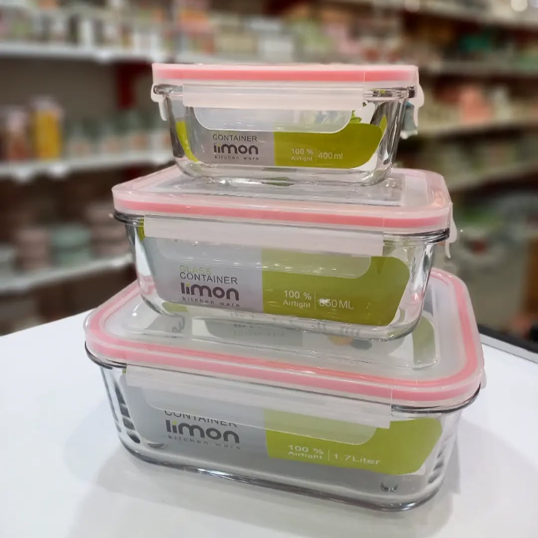 Limon Glass Container 3-Pcs Set (Rectangle)!