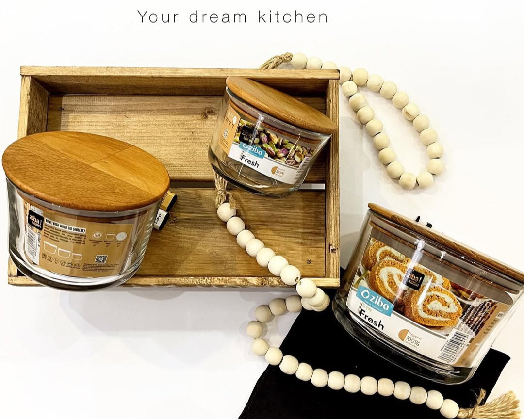 Ziba Wooden Glass Container 3-Pcs Set!
