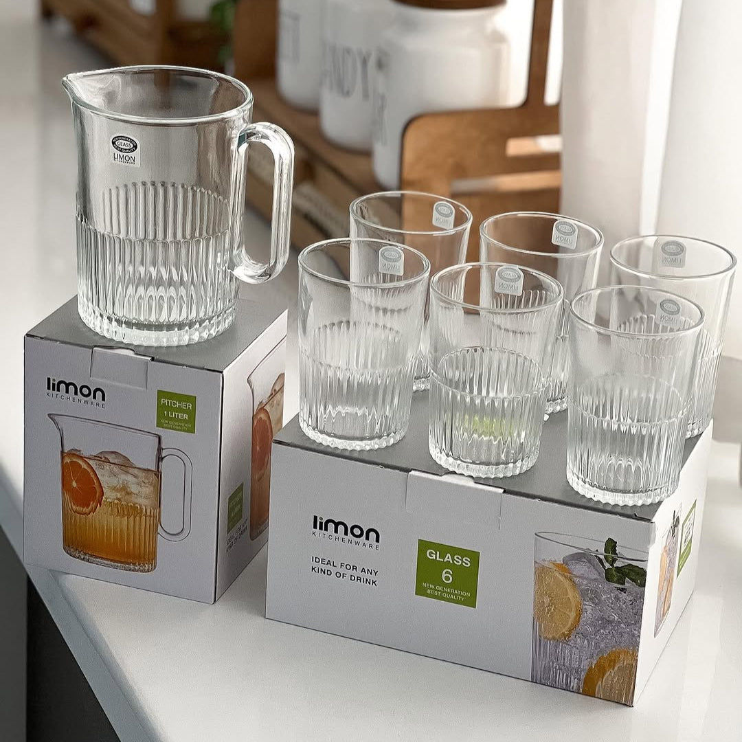 Limon Pitcher & Water Glass 7-Pcs Set-Made in Iran.