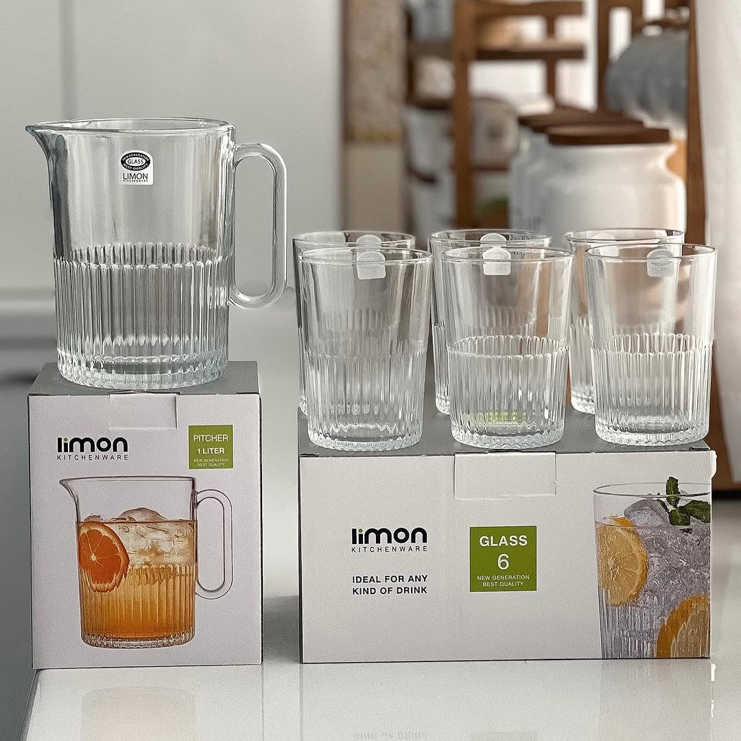 Limon Pitcher & Water Glass 7-Pcs Set-Made in Iran.