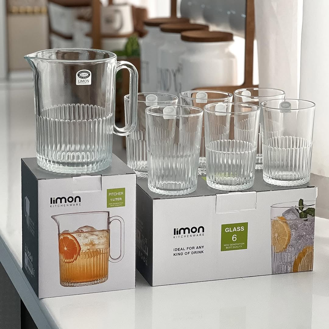 Limon Pitcher & Water Glass 7-Pcs Set-Made in Iran.