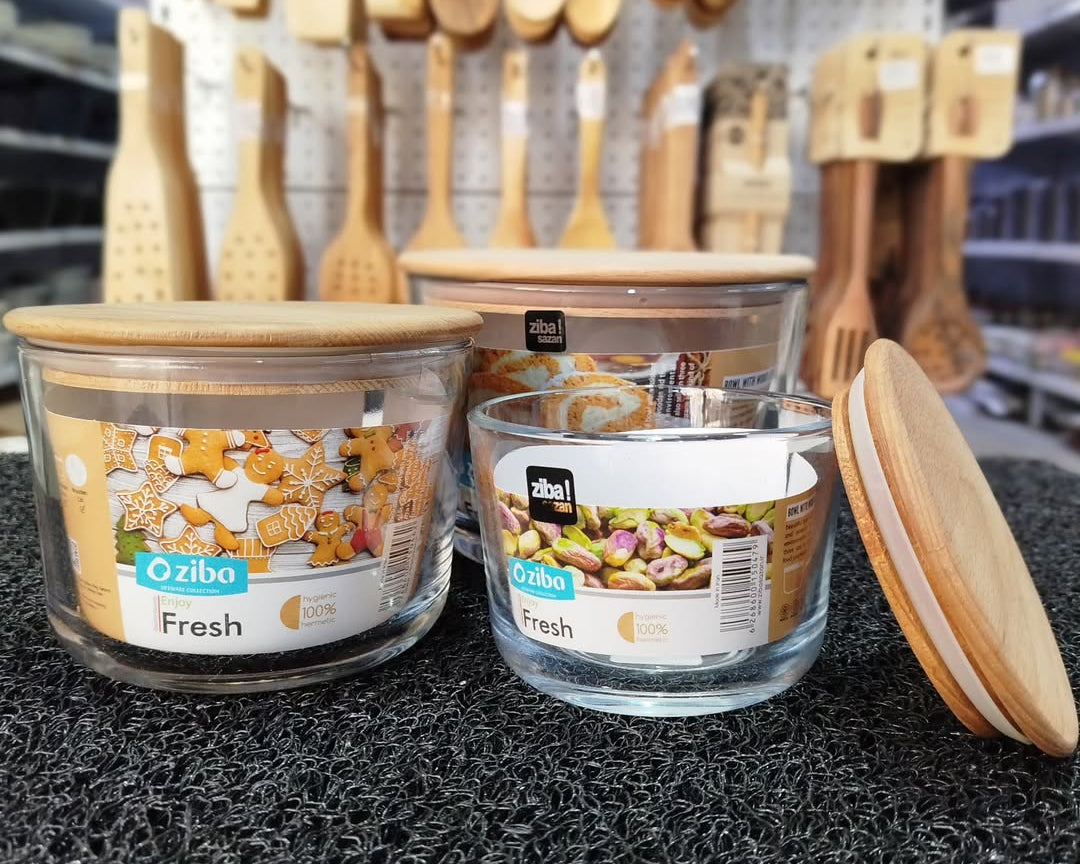 Ziba Wooden Glass Container 3-Pcs Set!