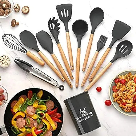 Non-Stick Silicon Kitchen Tool Set 12-Pcs (Utensils)!