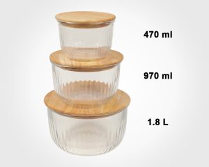 Limon Glass Bowl Set with Wooden Lid