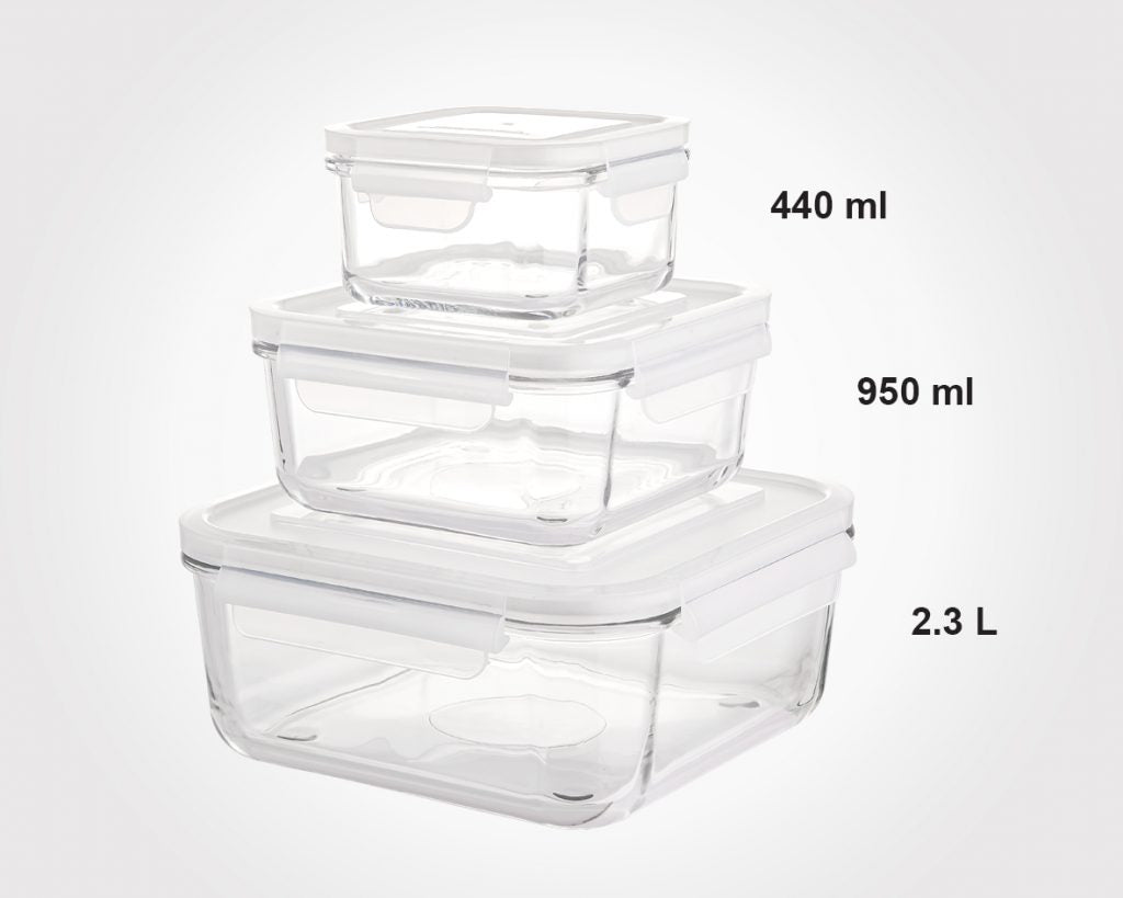 Limon Glass Container 3-Pcs Set (Square)!