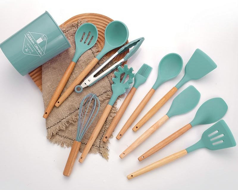 Non-Stick Silicon Kitchen Tool Set 12-Pcs (Utensils)!