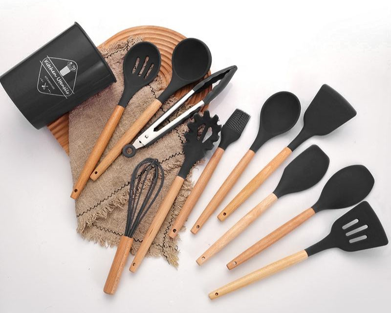 Non-Stick Silicon Kitchen Tool Set 12-Pcs (Utensils)!