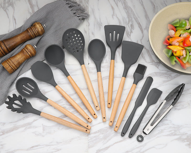 Non-Stick Silicon Kitchen Tool Set 12-Pcs (Utensils)!