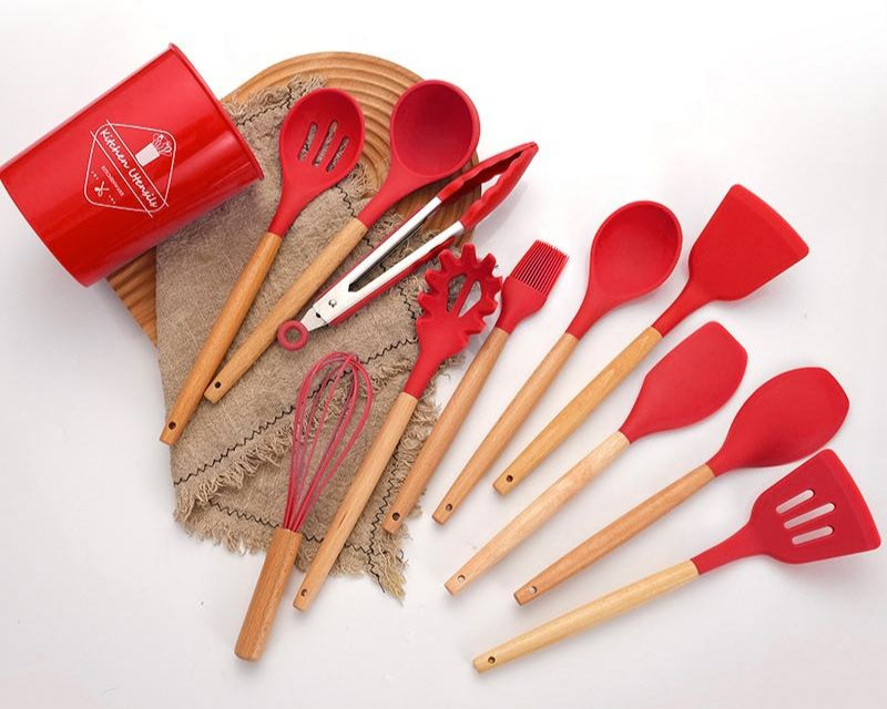 Non-Stick Silicon Kitchen Tool Set 12-Pcs (Utensils)!