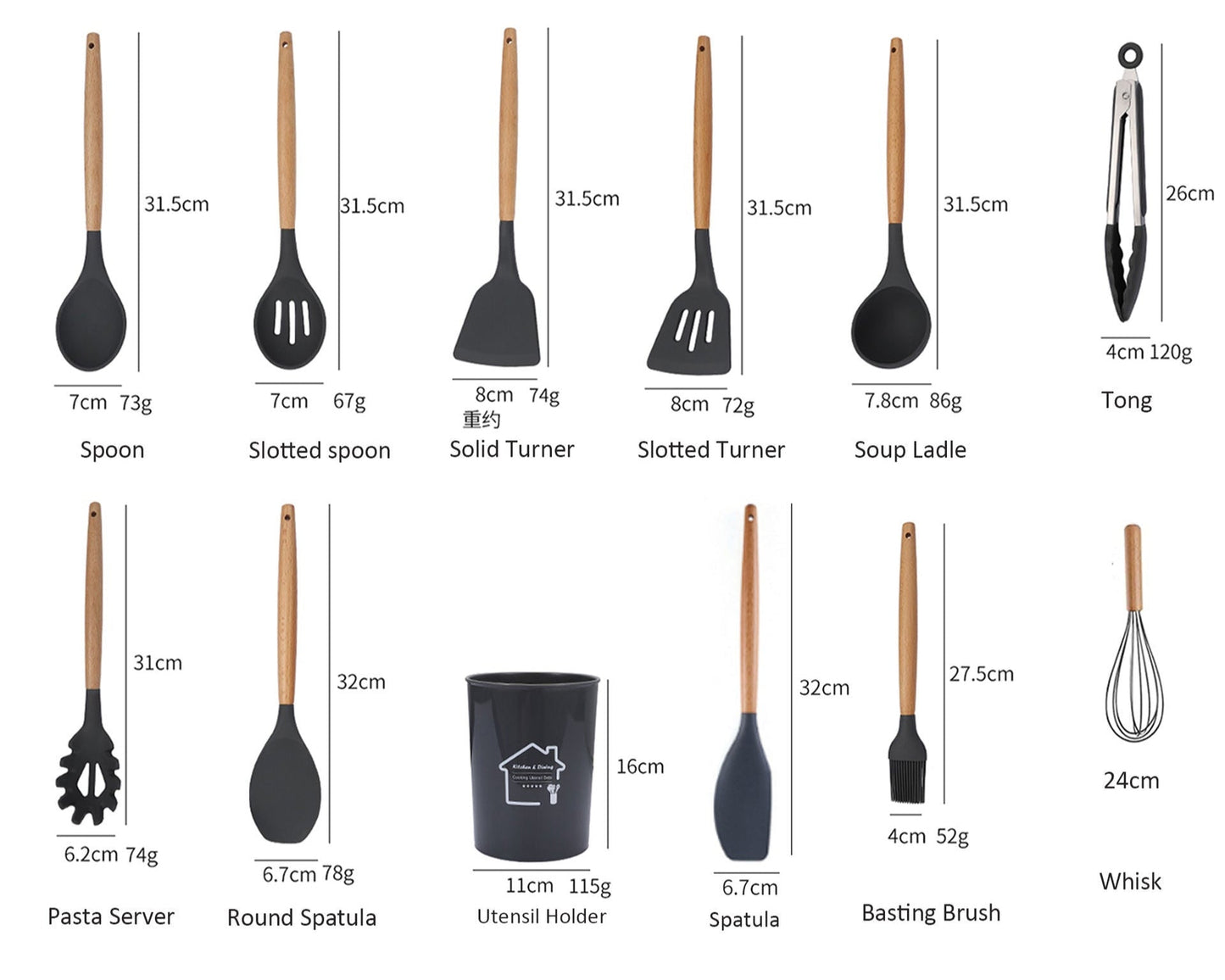 Non-Stick Silicon Kitchen Tool Set 12-Pcs (Utensils)!