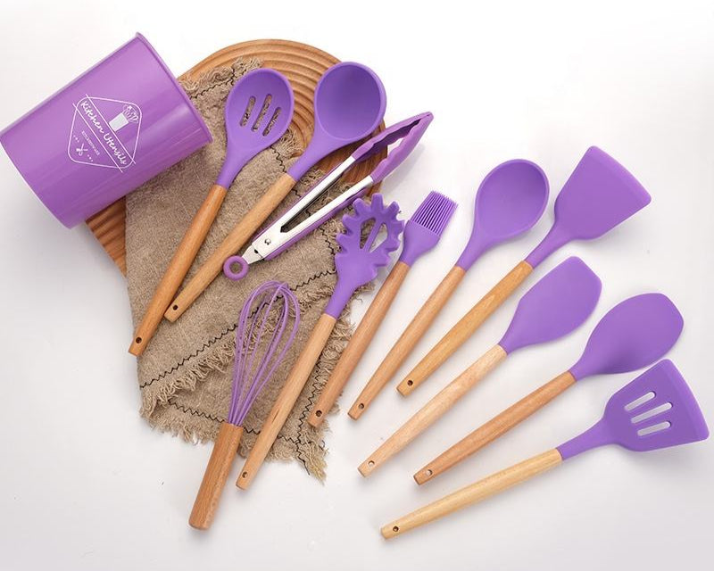Non-Stick Silicon Kitchen Tool Set 12-Pcs (Utensils)!