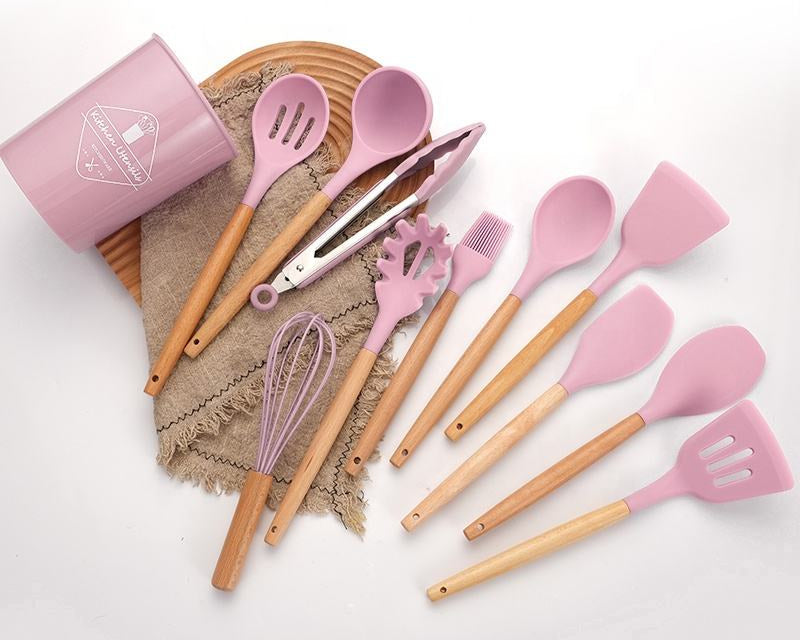 Non-Stick Silicon Kitchen Tool Set 12-Pcs (Utensils)!