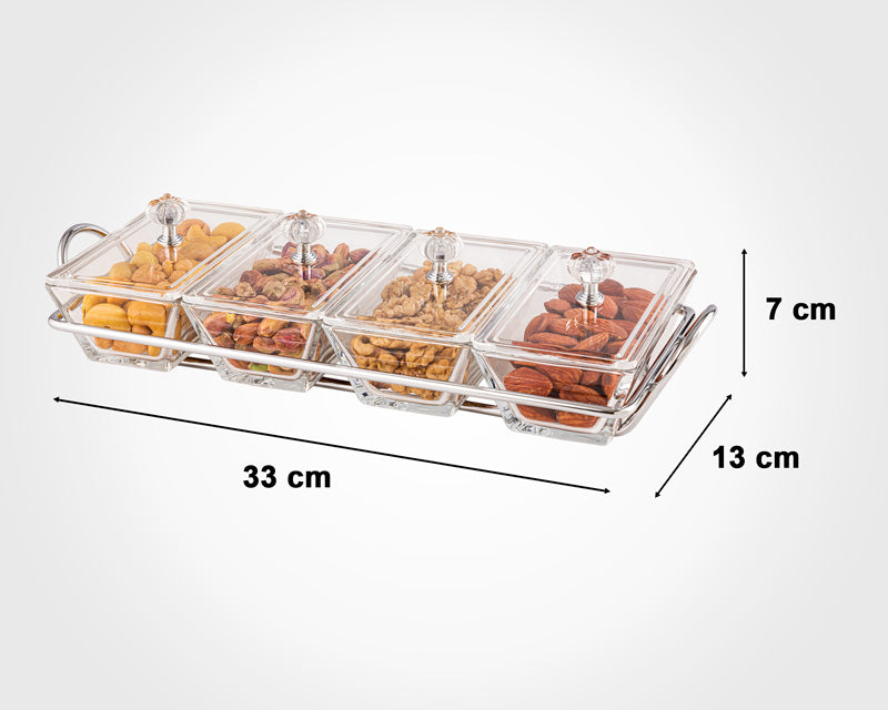 Limon Glass Snack Serving Tray 4-Sections (Rectangle)