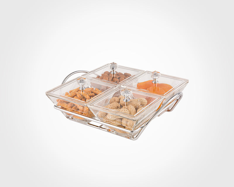 Limon Glass Snack Serving Tray 4-Sections (Square)