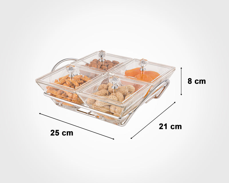 Limon Glass Snack Serving Tray 4-Sections (Square)