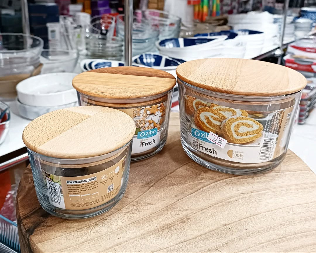Ziba Wooden Glass Container 3-Pcs Set!