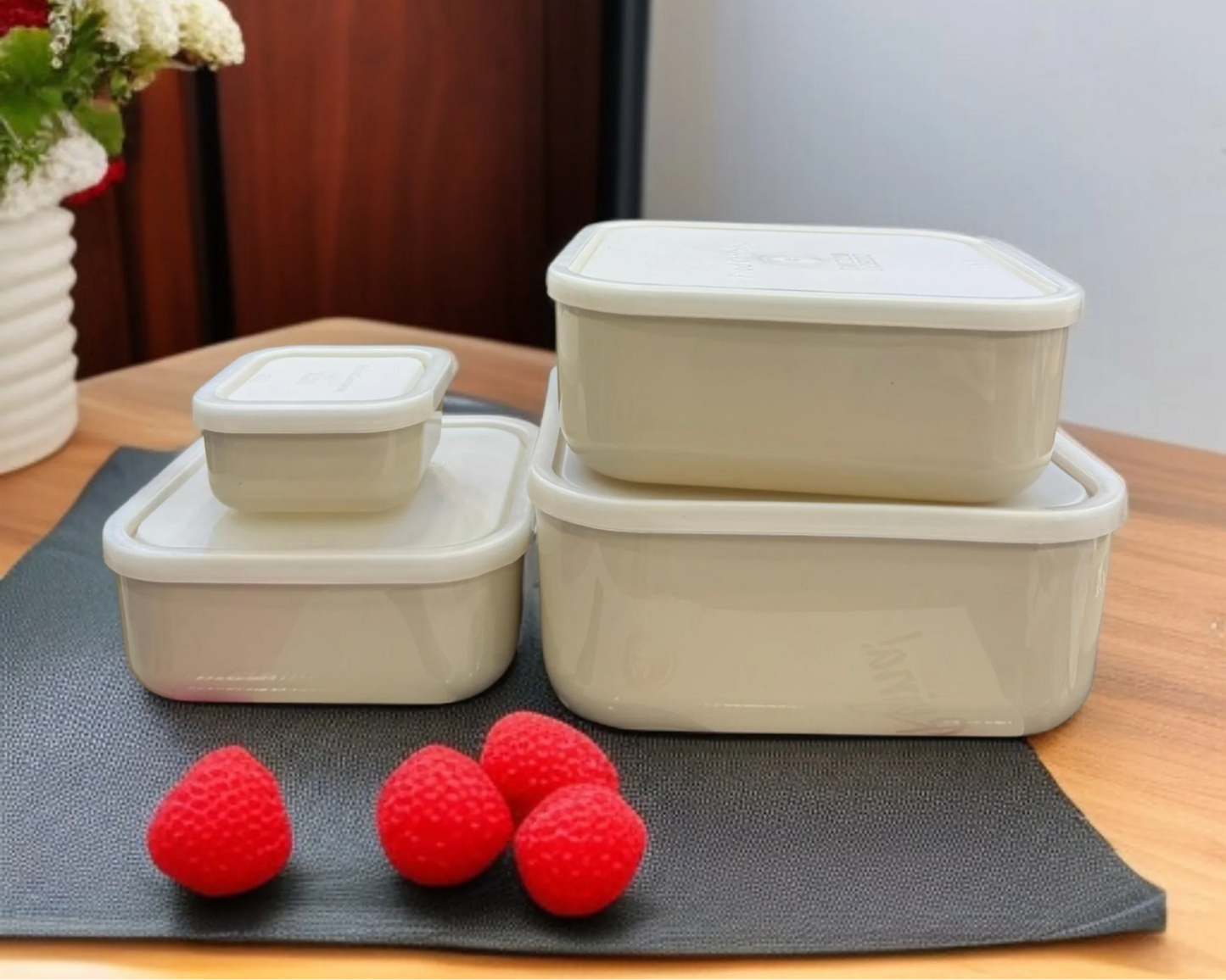 ZIBA Plastic Bowl Set with Airtight Lid 4-Pcs