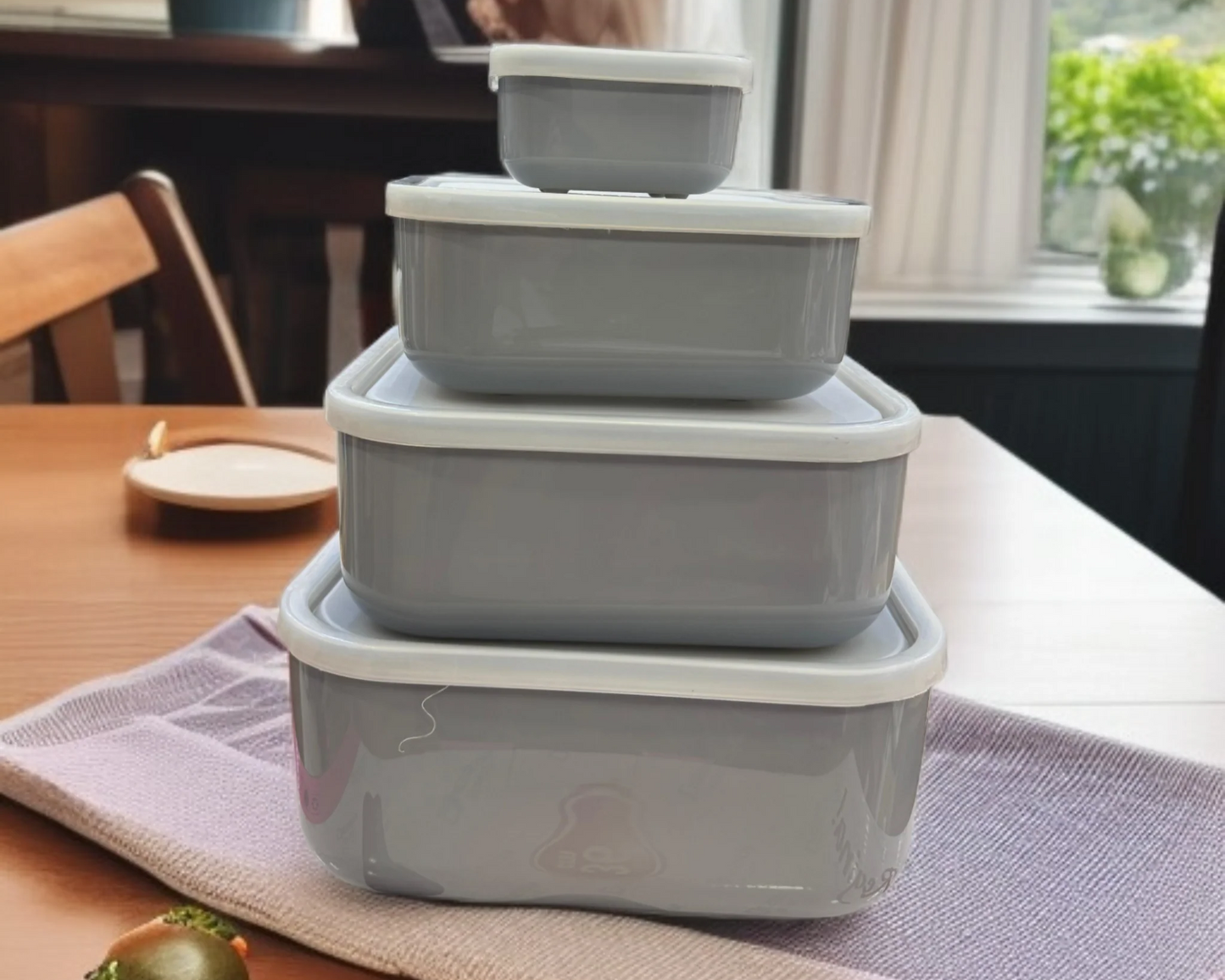 ZIBA Plastic Bowl Set with Airtight Lid 4-Pcs