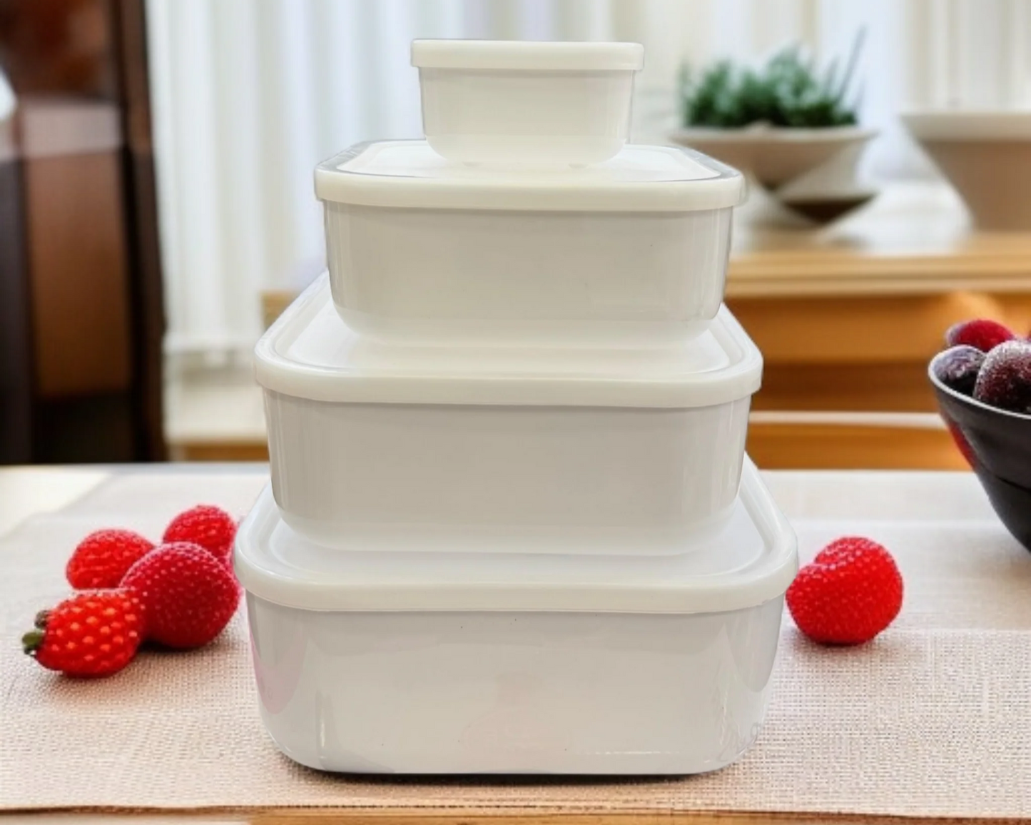 ZIBA Plastic Bowl Set with Airtight Lid 4-Pcs