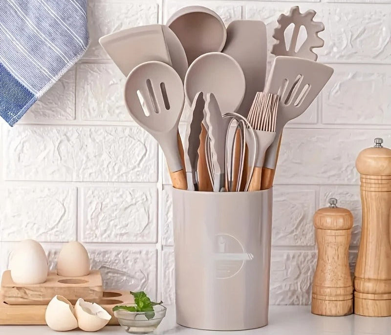 Non-Stick Silicon Kitchen Tool Set 12-Pcs (Utensils)!