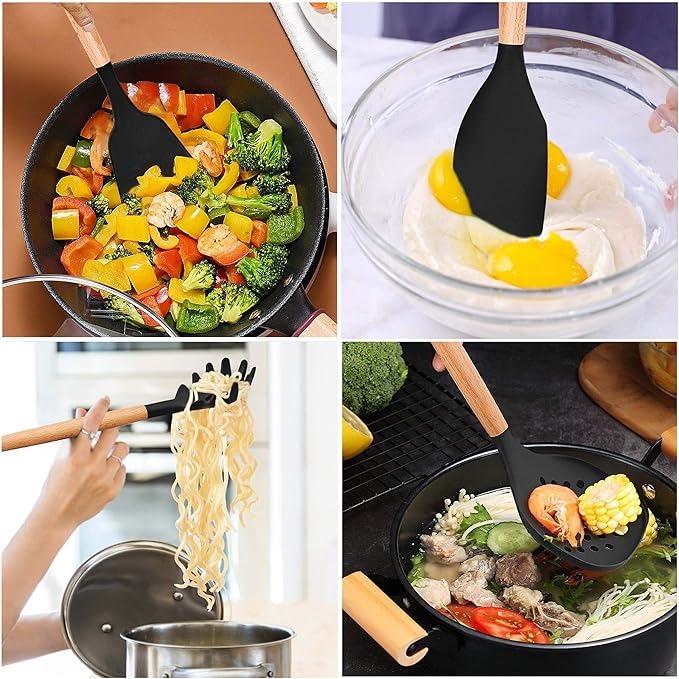 Non-Stick Silicon Kitchen Tool Set 12-Pcs (Utensils)!