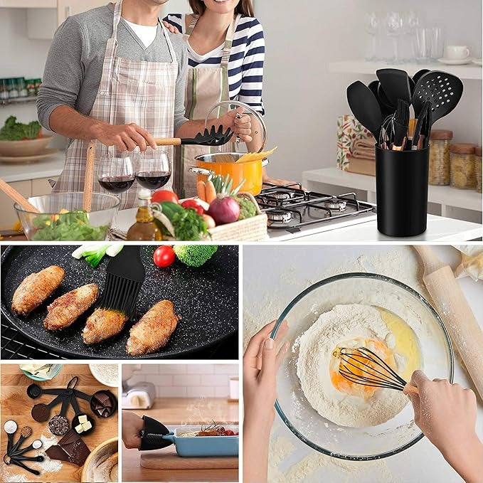 Non-Stick Silicon Kitchen Tool Set 12-Pcs (Utensils)!