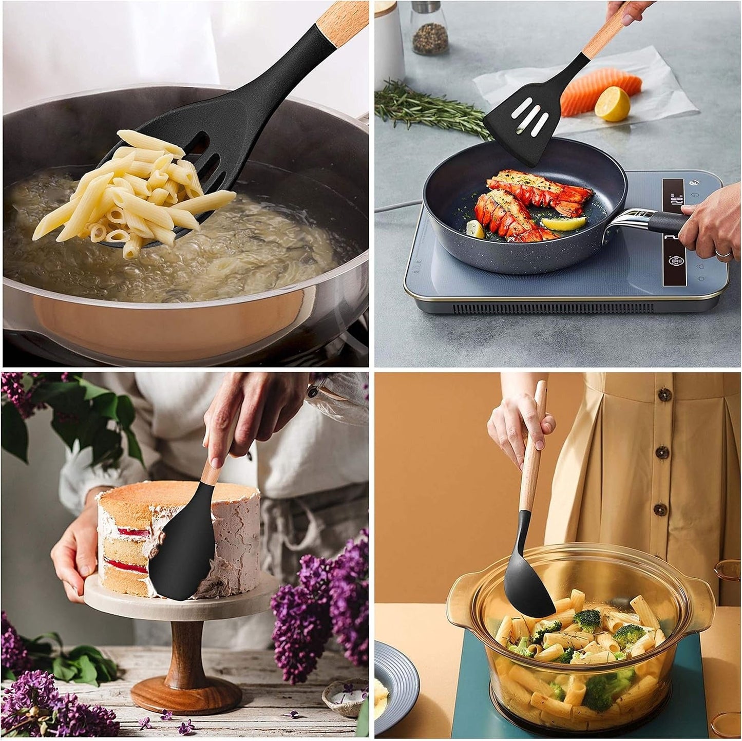 Non-Stick Silicon Kitchen Tool Set 12-Pcs (Utensils)!