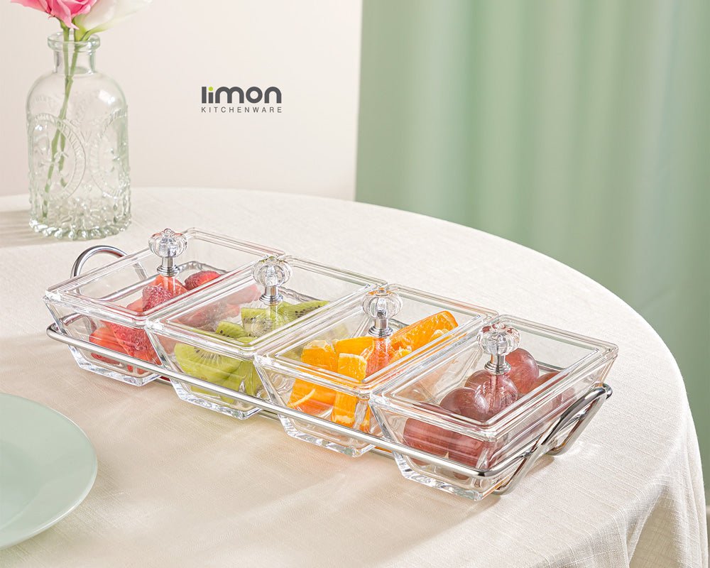 Limon Glass Snack Serving Tray 4-Sections (Rectangle)