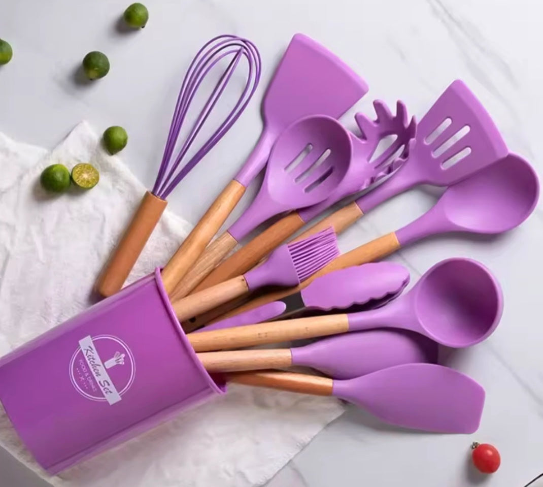 Non-Stick Silicon Kitchen Tool Set 12-Pcs (Utensils)!