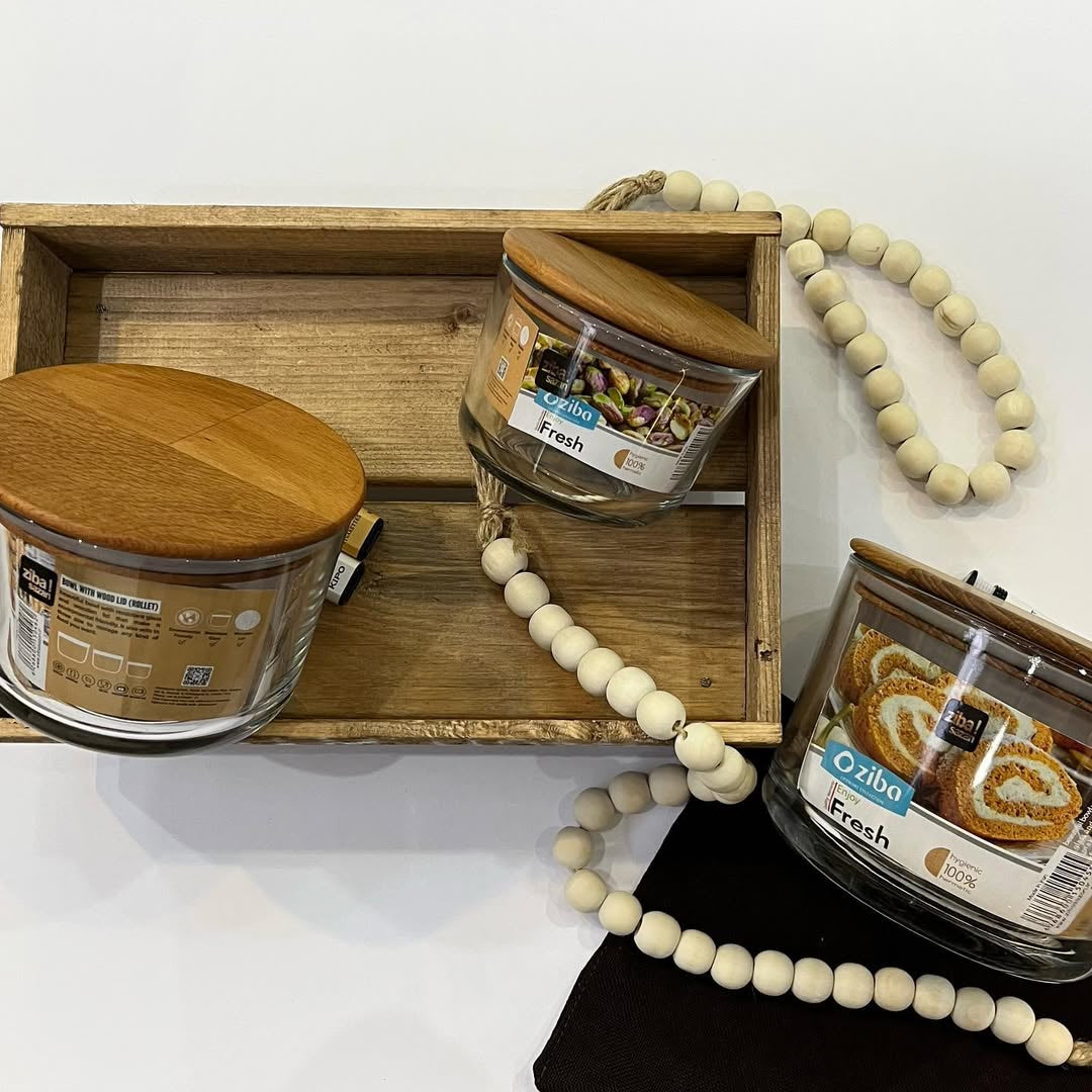 Ziba Wooden Glass Container 3-Pcs Set!