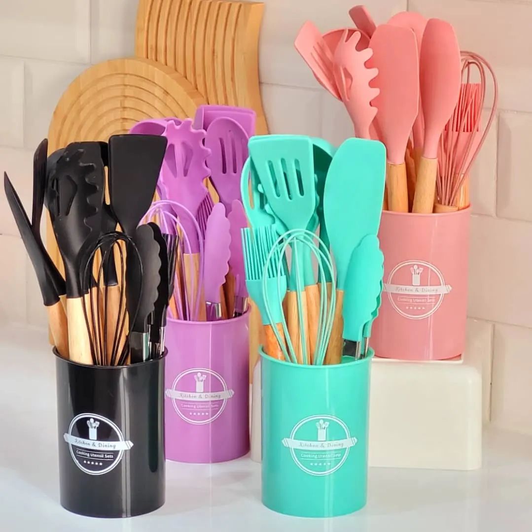Non-Stick Silicon Kitchen Tool Set 12-Pcs (Utensils)!