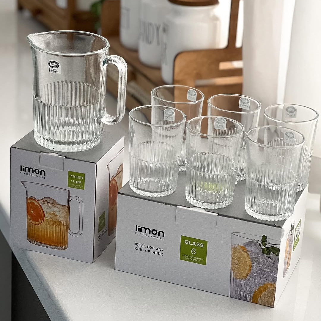Limon Pitcher & Water Glass 7-Pcs Set (1-Jug & 6-Glass)!