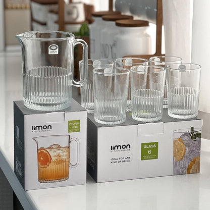 Limon Pitcher & Water Glass 7-Pcs Set-Made in Iran.