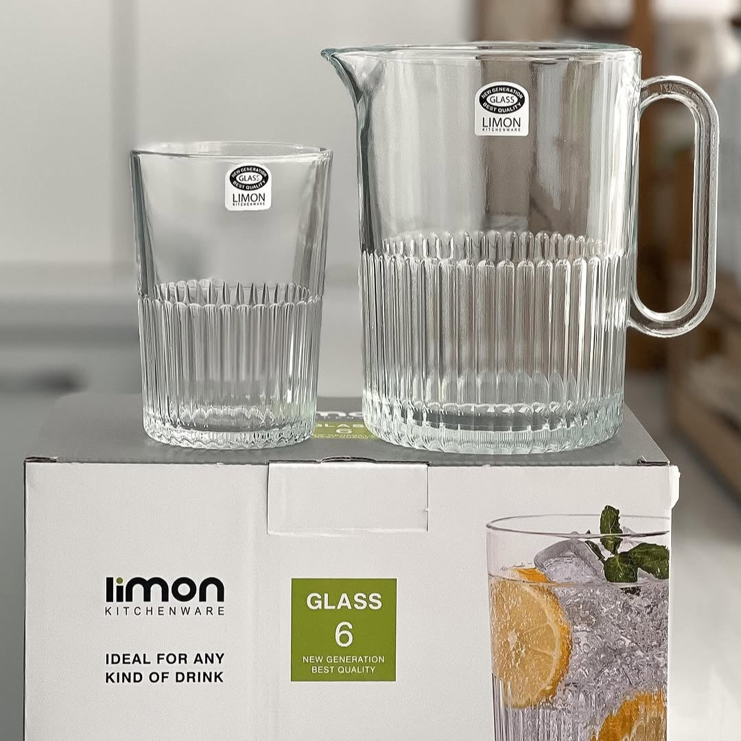 Limon Pitcher & Water Glass 7-Pcs Set-Made in Iran.