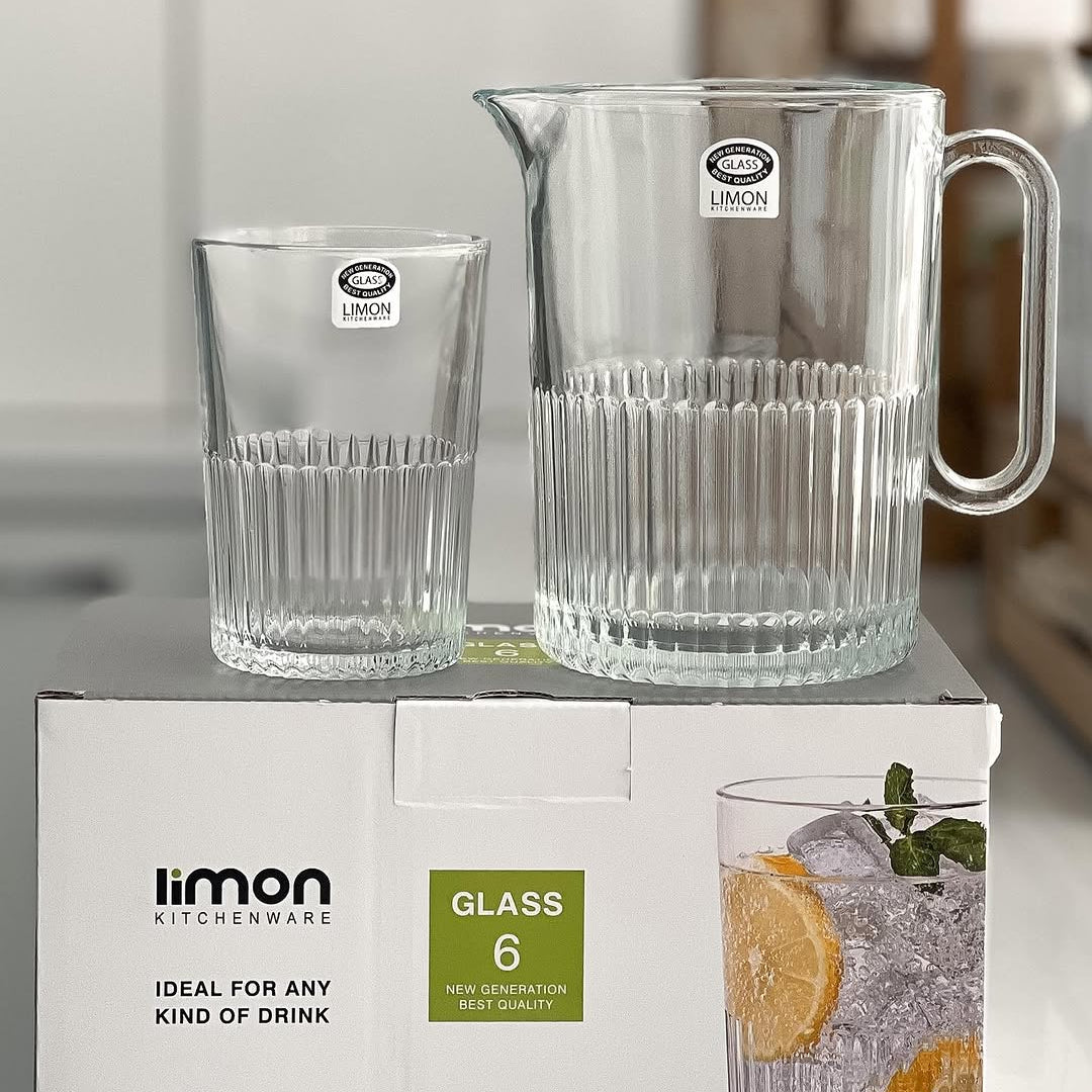 Limon Pitcher & Water Glass 7-Pcs Set (1-Jug & 6-Glass)!