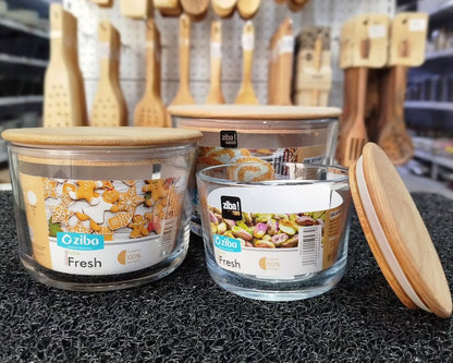Ziba Wooden Glass Container 3-Pcs Set!