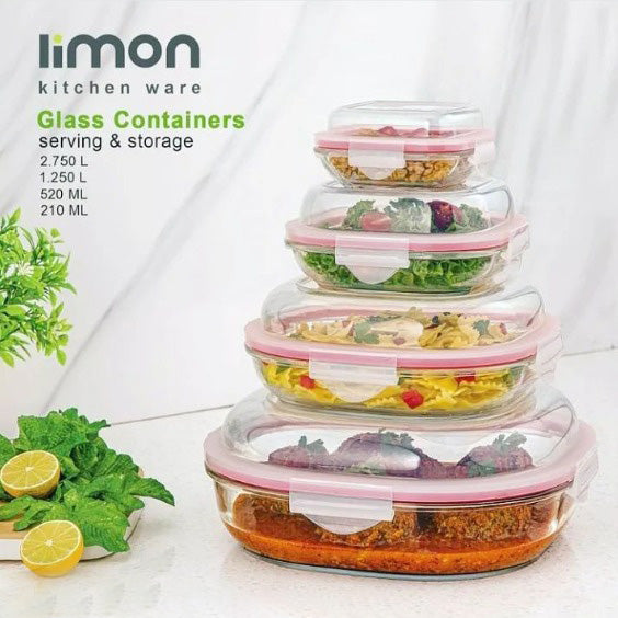 Limon Glass Container Set 4-Pcs (Round)