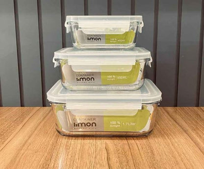Limon Glass Container 3-Pcs Set (Rectangle)!