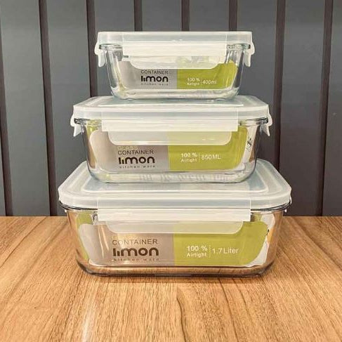 Limon Glass Container 3-Pcs Set (Rectangle)!