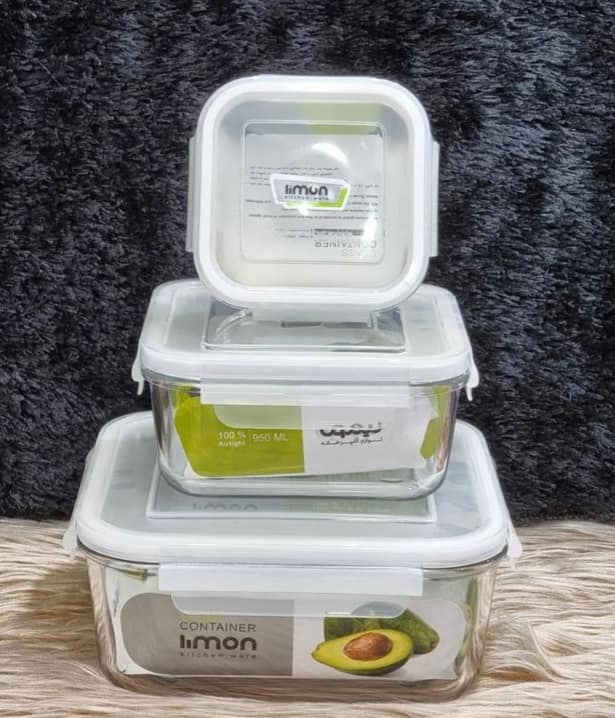 Limon Glass Container 3-Pcs Set (Square)!