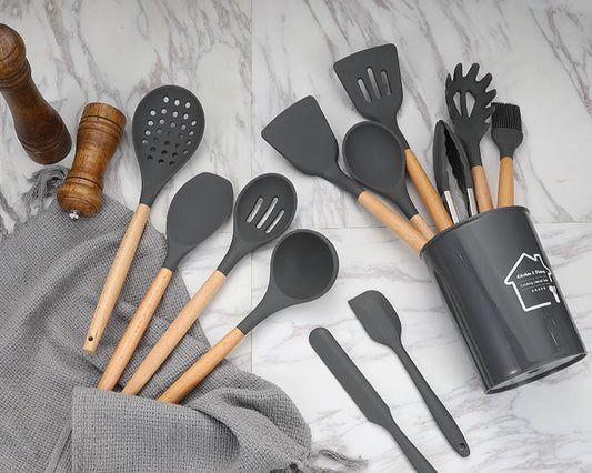 Non-Stick Silicon Kitchen Tool Set 12-Pcs (Utensils)!