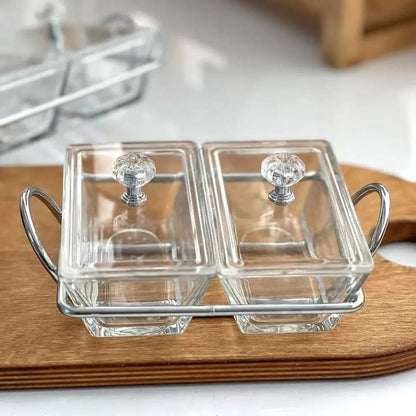 Limon Glass Snack Serving Tray 2-Sections (Rectangle)