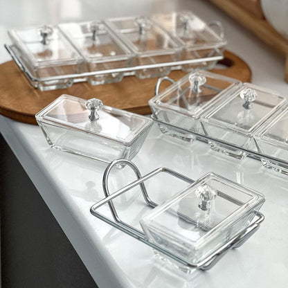 Limon Glass Snack Serving Tray 4-Sections (Rectangle)