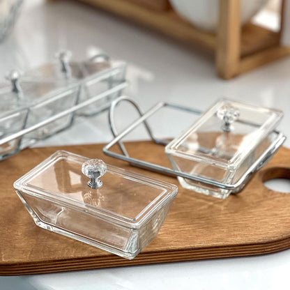 Limon Glass Snack Serving Tray 2-Sections (Rectangle)