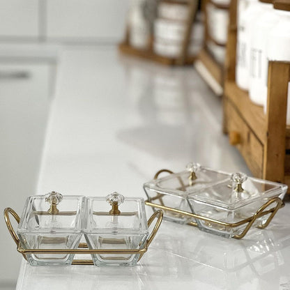 Limon Glass Snack Serving Tray 2-Sections (Rectangle)