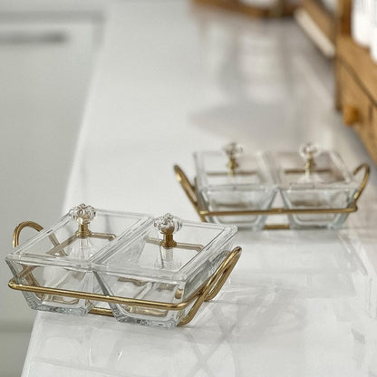 Limon Glass Snack Serving Tray 2-Sections (Rectangle)