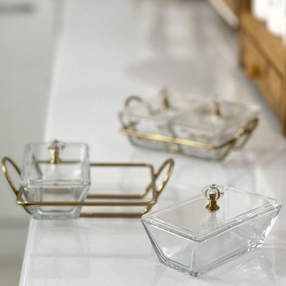 Limon Glass Snack Serving Tray 2-Sections (Rectangle)