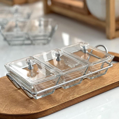 Limon Glass Snack Serving Tray 3-Sections (Rectangle)